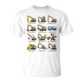 ショベルの種類重機設備表 Tシャツ