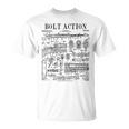 ハンティングライフルボルトアクション銃器ヴィンテージガン特許プリント Tシャツ