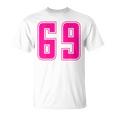 ピンク色背番号 69 チーム短大スポーツピンク色背番号付きユニフォーム Tシャツ