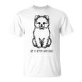ポメプー シルエット ラインアート 犬がいると人生はもっと楽しい デザイン Tシャツ