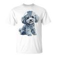 レトロデニムパッチプードル ドッグアート 芸術的 Tシャツ