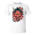 日本の鬼妖怪 悪魔 桜 般若鬼 おに面 Tシャツ