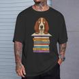 Cute Basset Hound Dog Reading On Pile Of Books T-Shirt Gifts for Him