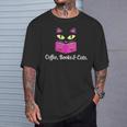 Cute Kitty Face Coffee Books & Cats T-Shirt Gifts for Him