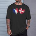 France Danemark Coeur Drapeau Français Danois Drapeau Grunge Coeur T-Shirt Cadeaux pour lui