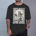 Leave Reality Enter Books Skeleton Reading Book T-Shirt Gifts for Him Leave Reality Enter Books Skeleton Reading Book T-Shirt Gifts for Him