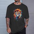 Strong Regal Lion Magestic Lion クールカラフルライオンステンシル Tシャツ 彼への贈り物