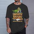 Women's Unearth a Story Dinosaur Reading Books Summer 2026 T-Shirt Gifts for Him