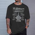 Yf-23ステルス戦闘機ミリタリージェットスペックインフォグラフィック Tシャツ 彼への贈り物