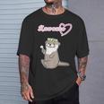 ゆるカワウソさん まるくん『おはなの かんむり』コツメカワウソ かわいい イラスト Tシャツ 彼への贈り物