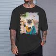 アロハ ハワイアン 犬 パグ ウクレレ ビーチ ファニー Tシャツ 彼への贈り物