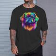 カラフル ペキニーズ犬の顔 かわいい 子犬好き 男性 女性 黒 Tシャツ 彼への贈り物