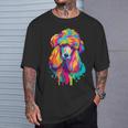 カラフルなポップアートデザイン スタンダードプードル犬 Tシャツ 彼への贈り物