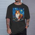 シュールな星月夜シェルティドッグ Tシャツ 彼への贈り物