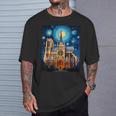シュールレアリスム 星月夜 ノートルダム大聖堂 Tシャツ 彼への贈り物