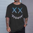 スマイル Xx バツの目 バッテン ストリート 原宿系 地雷 ブルーグラデーション ロック おしゃれ かっこいい Tシャツ 彼への贈り物