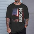 ハンティング アメリカンバイソン クリエイティブ ユーズド加工 アメリカ国旗 ハンター Tシャツ 彼への贈り物