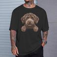 ブラウン ラブラドゥードル かわいい 覗き見 落書き 子犬 犬 長袖tシャツ Tシャツ 彼への贈り物
