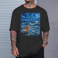 ペンブローク ウェールズ コーギー 犬 星月夜 ビーチ アートワーク Tシャツ 彼への贈り物