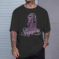 マーライオンのお土産デザインのシンガポールシティスカイライン Tシャツ 彼への贈り物