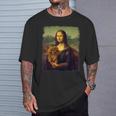 モナリザ プードルを抱く かわいい犬のアート パロディ絵画 Tシャツ 彼への贈り物