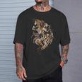 ライオンフェイス クールな動物園 動物 怖いライオンヘッド Tシャツ 彼への贈り物
