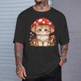 ヴィンテージ猫とキノコの帽子かわいいコテージコア美学 Tシャツ 彼への贈り物