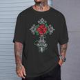 十字架とバラ Tシャツ 彼への贈り物
