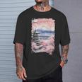 富士山 日本 桜 ヴィンテージ アニメ アート ピンク Tシャツ 彼への贈り物