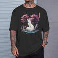 日本キツネ 妖怪 白狐 幽霊 浮世 E さくら Tシャツ 彼への贈り物