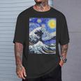 星月夜リメイクとミックスされた神奈川の大波 Tシャツ 彼への贈り物