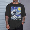 星月夜リメイクとミックスされた神奈川の大波 長袖tシャツ Tシャツ 彼への贈り物