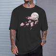 桜の木と月 日本の美しい桜 春 Tシャツ 彼への贈り物