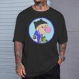 耳付きニットキャップを被った青年 河童の子を抱きながらガムを膨らます Tシャツ 彼への贈り物