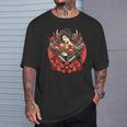 芸者 日本の鬼のお面 妖怪 侍 刀 カタナ 刀 Tシャツ 彼への贈り物