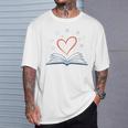 Book Reading Love Heart Library T-Shirt Gifts for Him