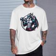 キュートでかわいいグラフィックのドラゴンが筋肉質のシックスパックを表示 長袖tシャツ Tシャツ 彼への贈り物