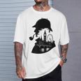 シャーロックホームズ&ロンドンのスカイラインシルエットギフト Tシャツ 彼への贈り物