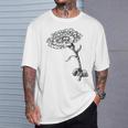ヴィンテージ カーネーション ボタニカル ライン アート イラスト 黒インク Tシャツ 彼への贈り物
