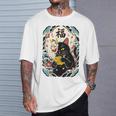 日本の浮世絵 黒子猫 鬼 マスク 魚 ハッピーチャンス アート Tシャツ 彼への贈り物