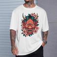 日本の鬼妖怪 悪魔 桜 般若鬼 おに面 Tシャツ 彼への贈り物