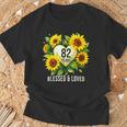 82歳 祝福された愛されたひまわりの花 ハート 82歳の誕生日 Tシャツ 高齢者への贈り物