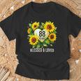 88歳 祝福された愛されたひまわりの花 ハート 88歳の誕生日 Tシャツ 高齢者への贈り物