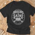 Brains And Gains Club Book Gym Lover T-Shirt Gifts for Old Men