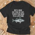 Buy A Man Eat Fish He Day Teaching Fish Man To A Lifetime Fish Tシャツ 高齢者への贈り物