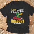 Easily Distracted By Dragons And Books Reading Book Dragon T-Shirt Gifts for Old Men