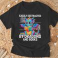 Easily Distracted By Dragons And Books T-Shirt Gifts for Old Men
