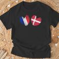 France Danemark Coeur Drapeau Français Danois Drapeau Grunge Coeur T-Shirt Cadeaux pour les vieillards