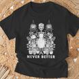 Messy Bun Skeleton Reading Book Coffee Never Better T-Shirt Gifts for Old Men