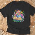 Open Book Surrounded By Colorful Spring Flowers Bloom T-Shirt Gifts for Old Men
